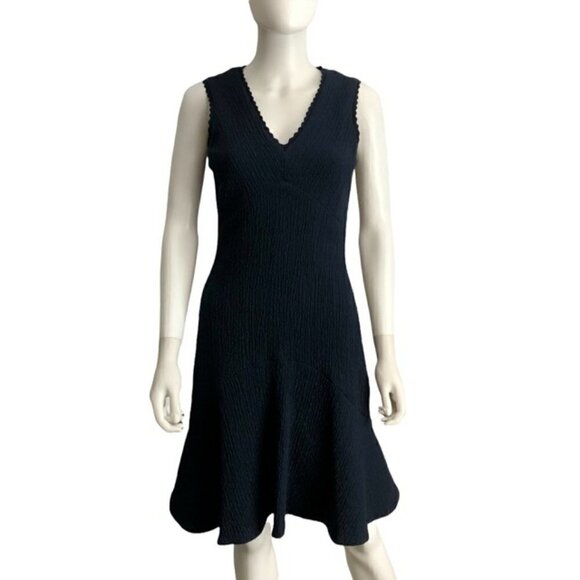 NWT Rebecca Taylor Navy Sleeveless Textured Chevron Dress 2 - Picture 1 of 7